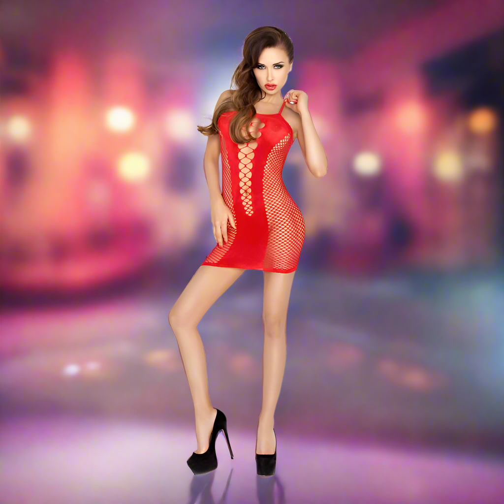 Dress Translucent With Open Sides Red One Size