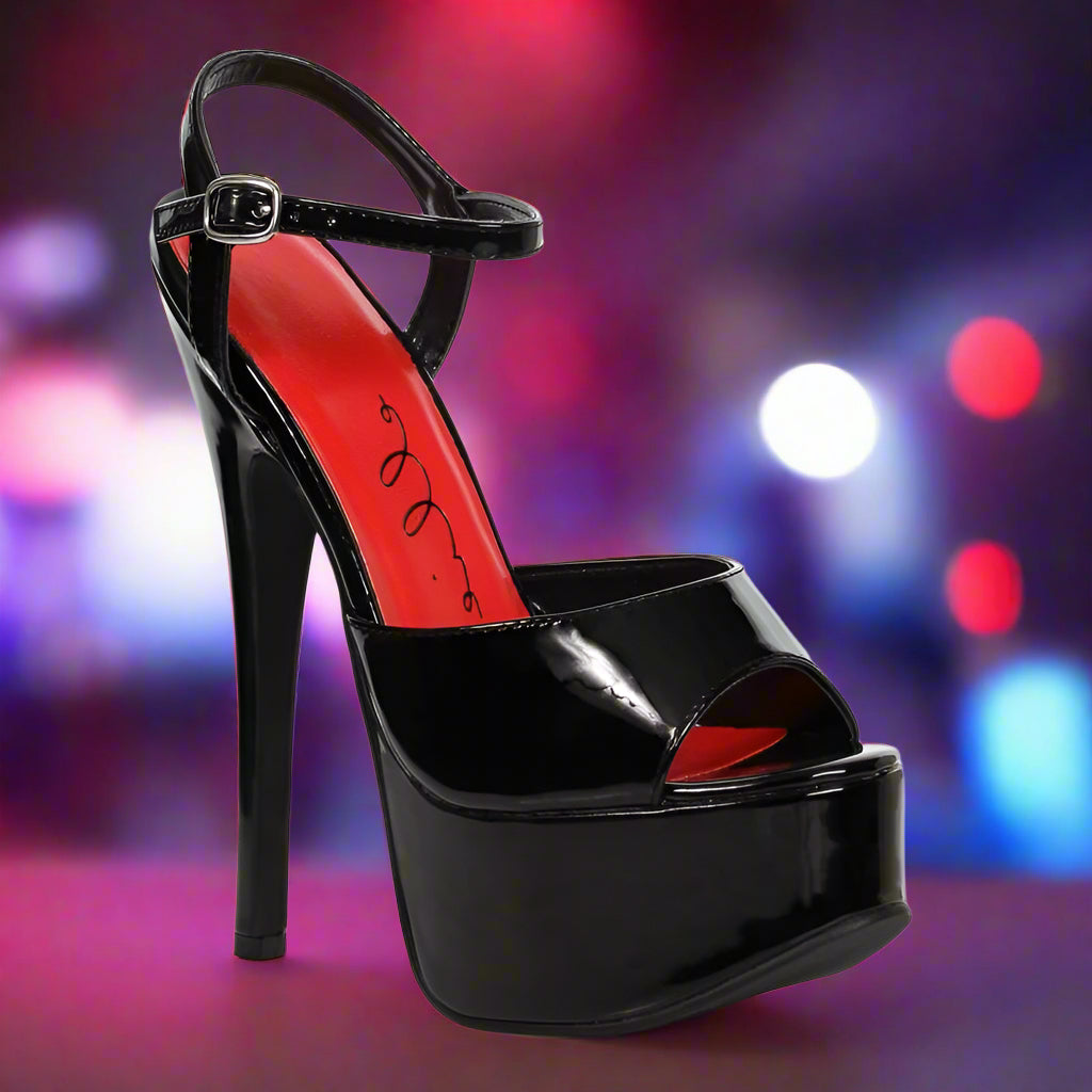 Ellie Shoes 6.5" Black-Red Stiletto Platform Heels Open-Toe