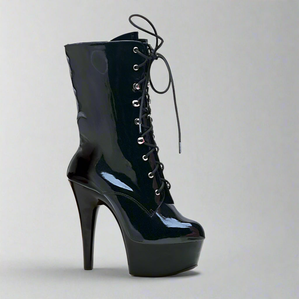 Ellie Shoes 6" Black Ankle Boots – Lace-Up Look, Inner Zip