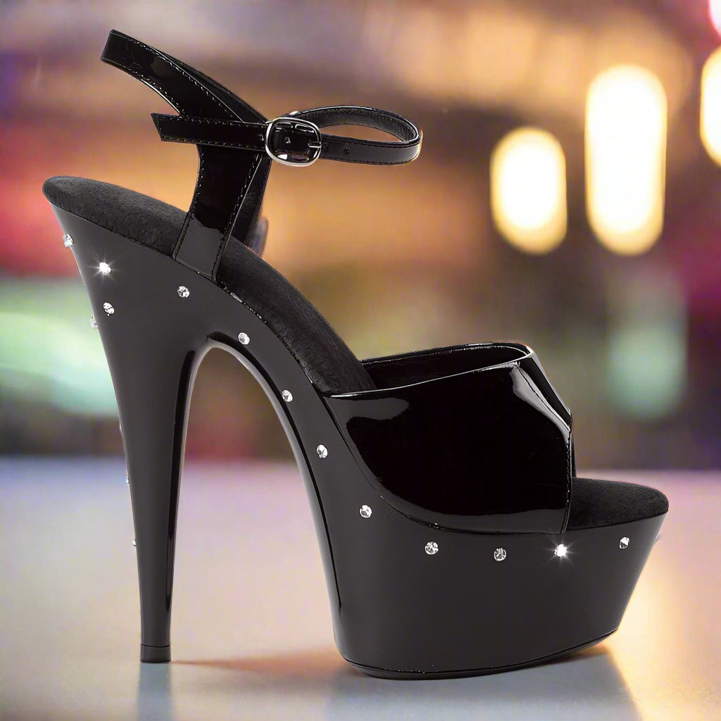 Ellie Shoes 6" Black Rhinestone Platform Heels – Sparkle, Strap, Strut