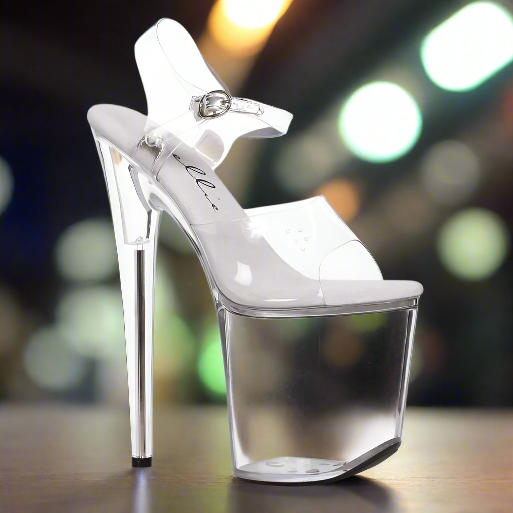 Ellie Shoes 8" Clear Platform Heels – Sky-High, Seamless Shine