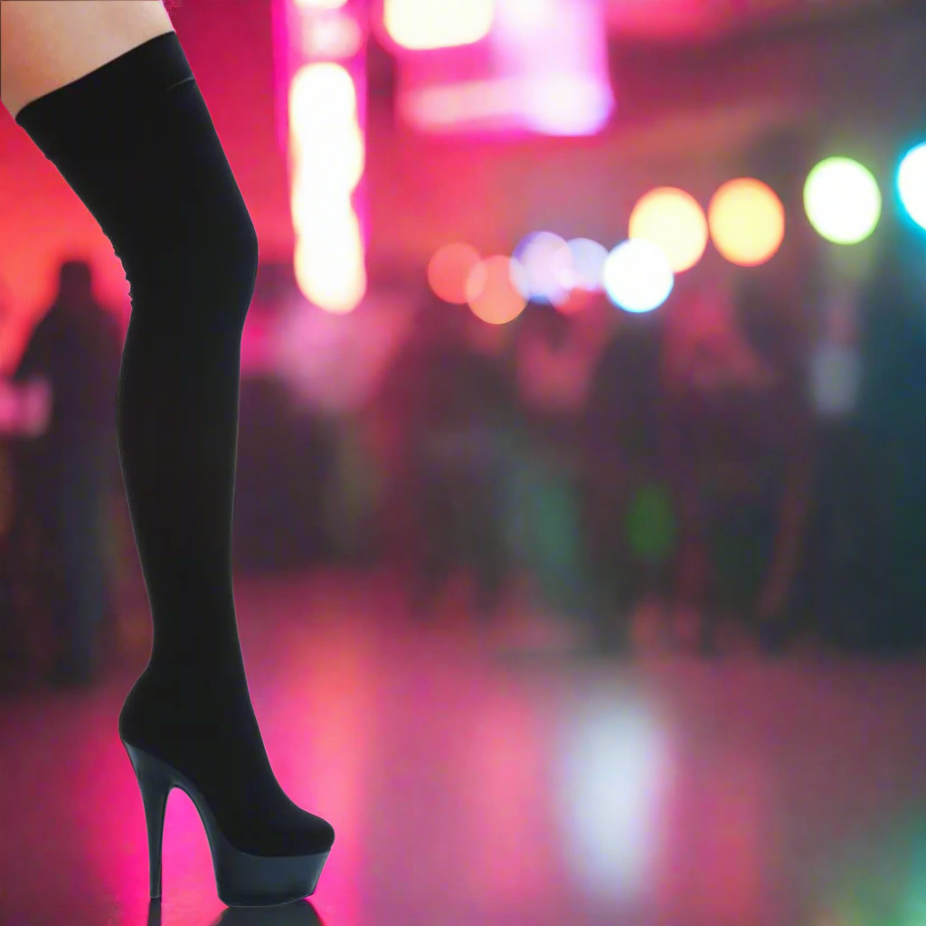 Ellie Shoes Black Stretch Lycra Thigh-High Boots – Pull-On 6" Stiletto