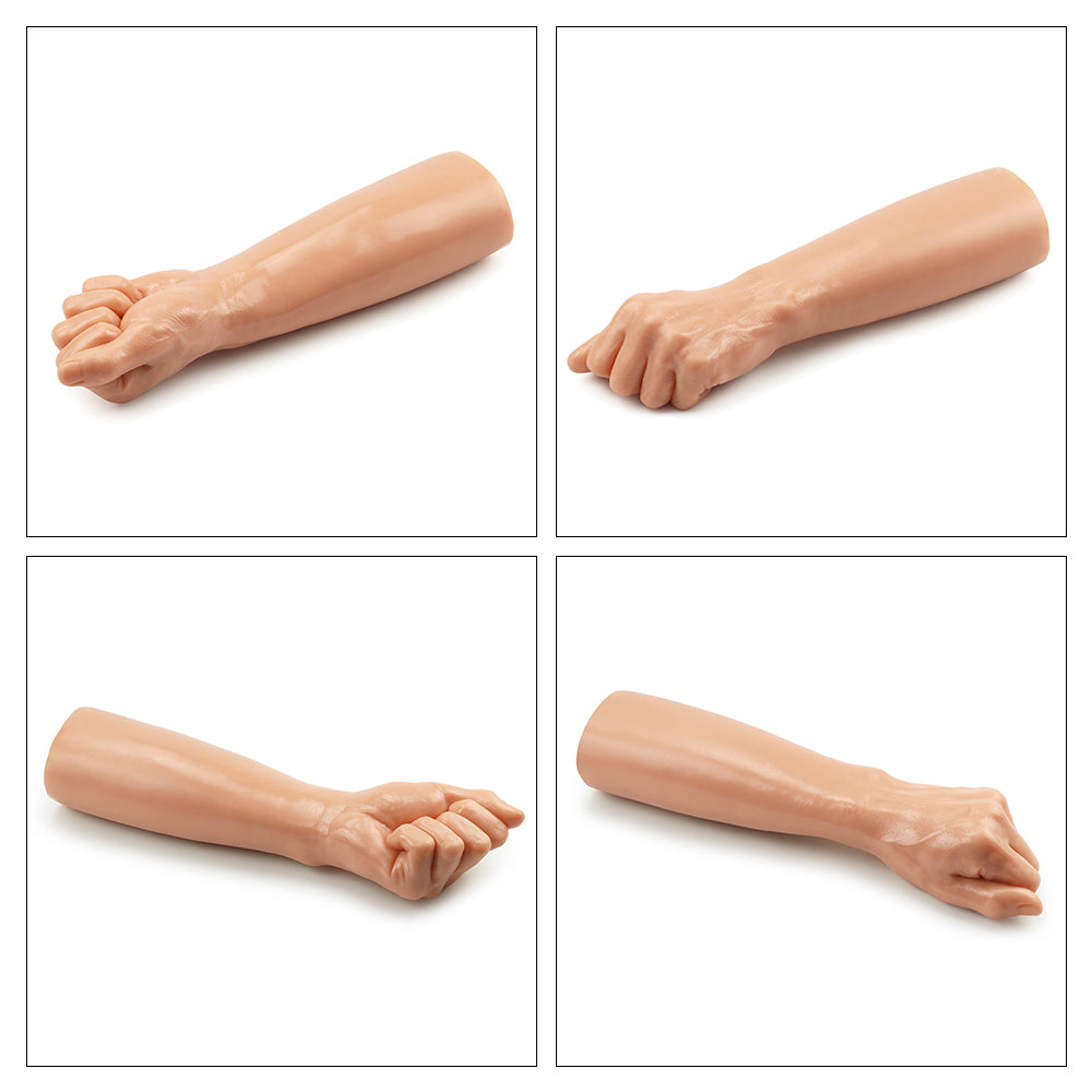 Four views of the LoveToy Realistic Fist Dildo showing curled fingers and hand contours