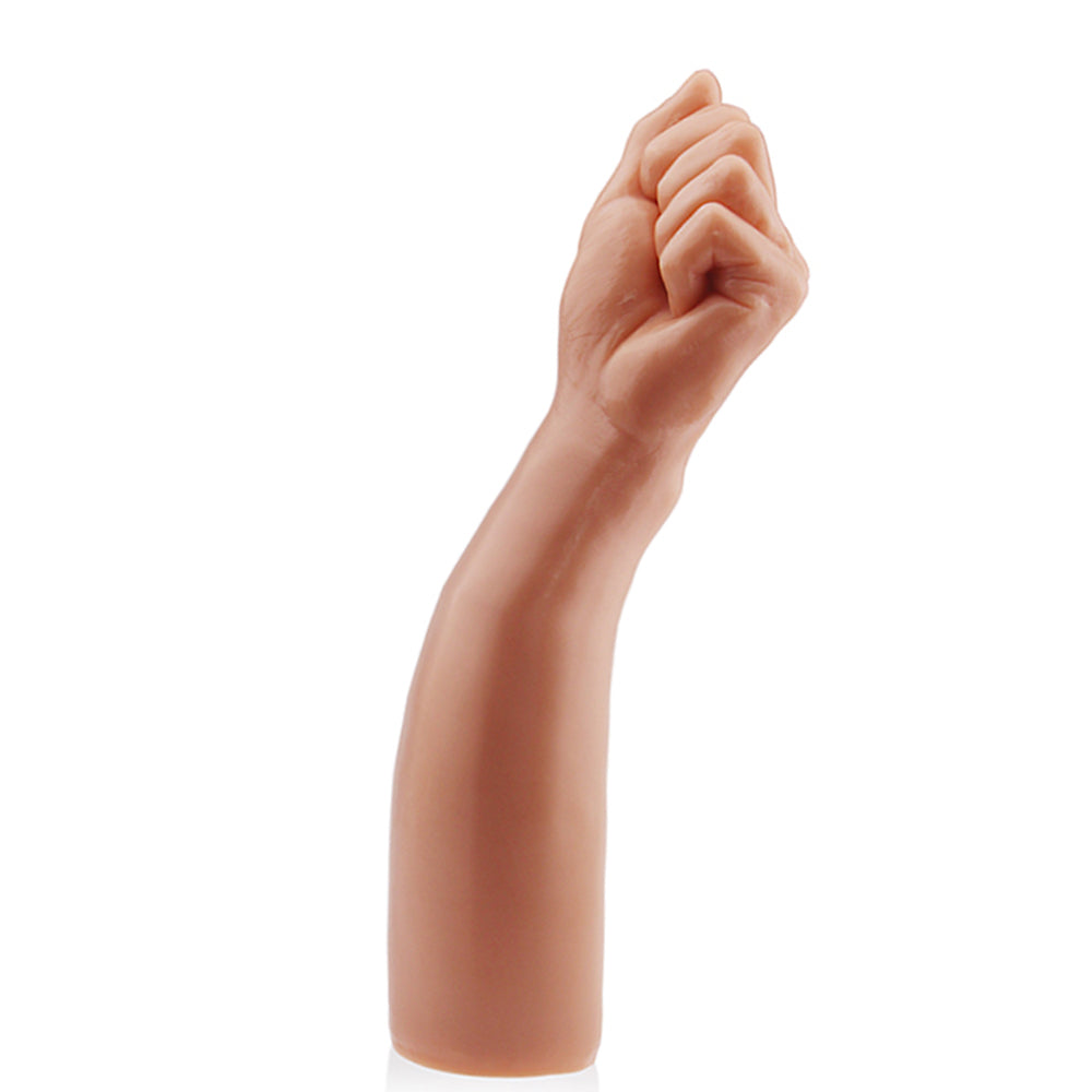 Angled view of the LoveToy Realistic Fist Dildo showing the leading thumb and curled fingers