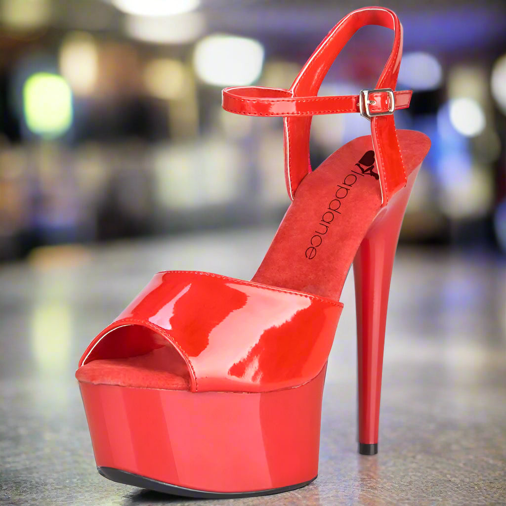 Lapdance 6" Red Platform Heel – Quick-Release Strap, Open-Toe Drama
