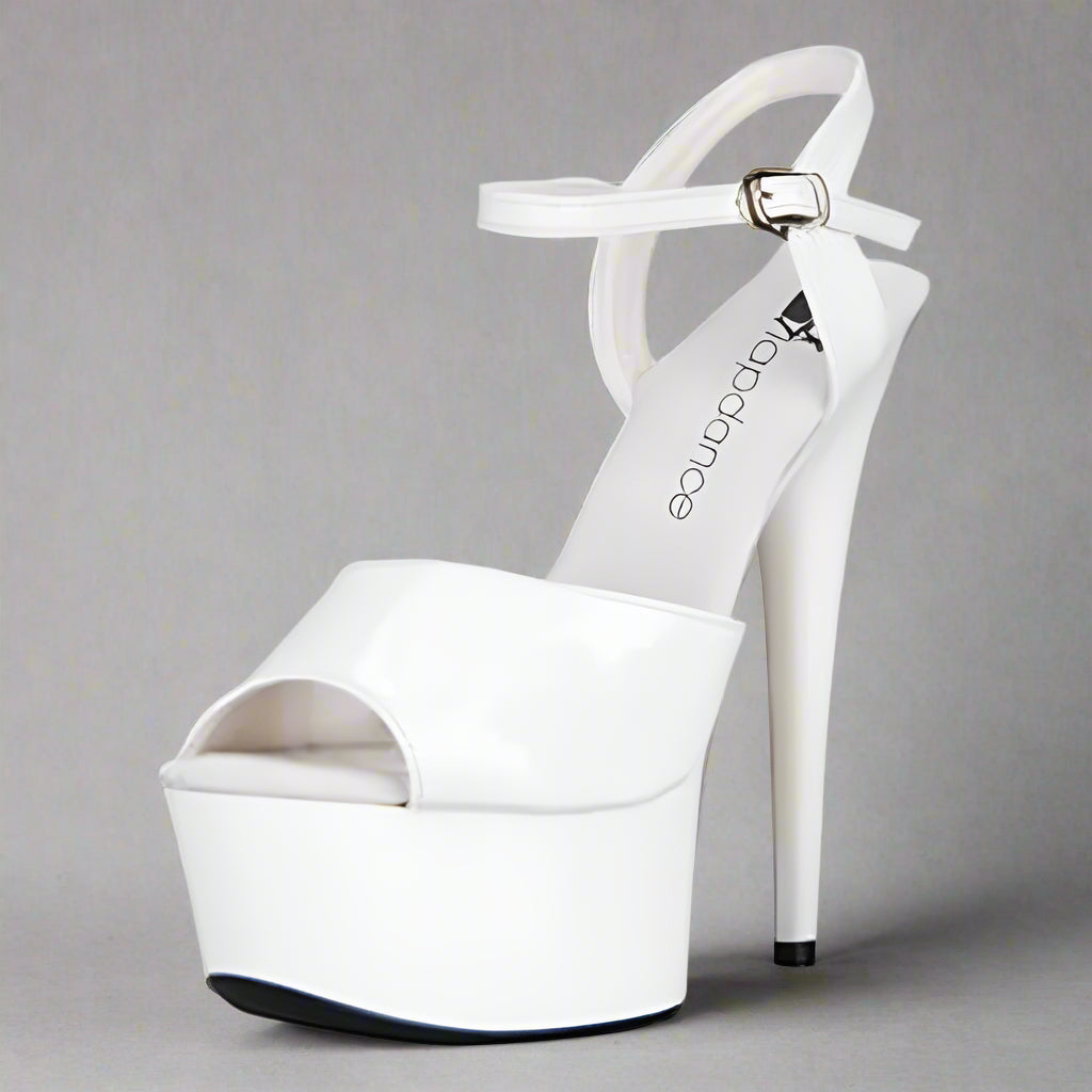 Lapdance 6" White Platform Heel – Quick-Release Strap, Open-Toe Lift