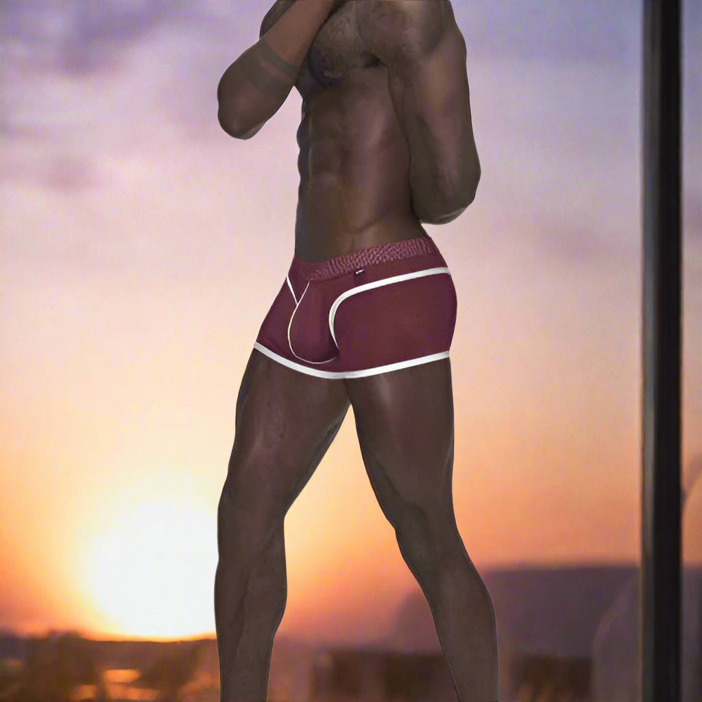 Male Power Sport Mesh Mini Short Burgundy – Breathable Mesh