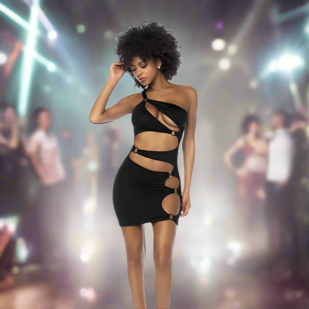 Mapale Lingerie Black Asymmetrical Cut-Out Ring Dress
