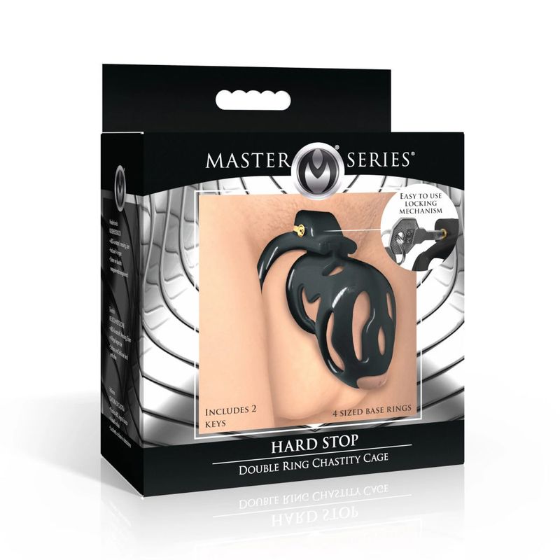 Master Series Hard Stop Double Ring Chastity Cage – Take Control