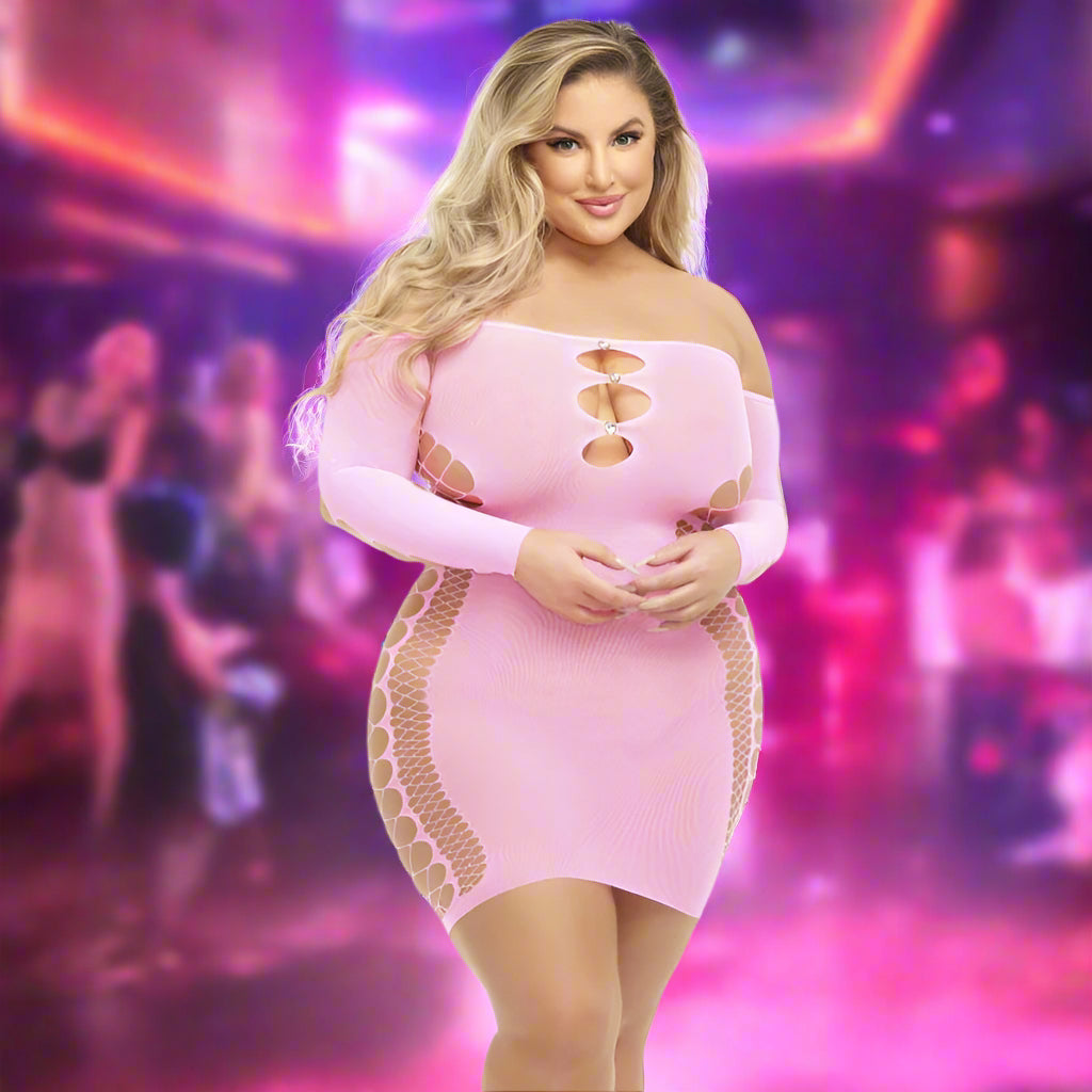 Pink Lipstick Diamond Drippin Net Dress – Queen (Plus Size)