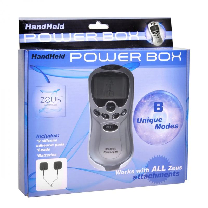 Zeus Handheld 8 Mode Power Box with Black Pads -Electrosex Play