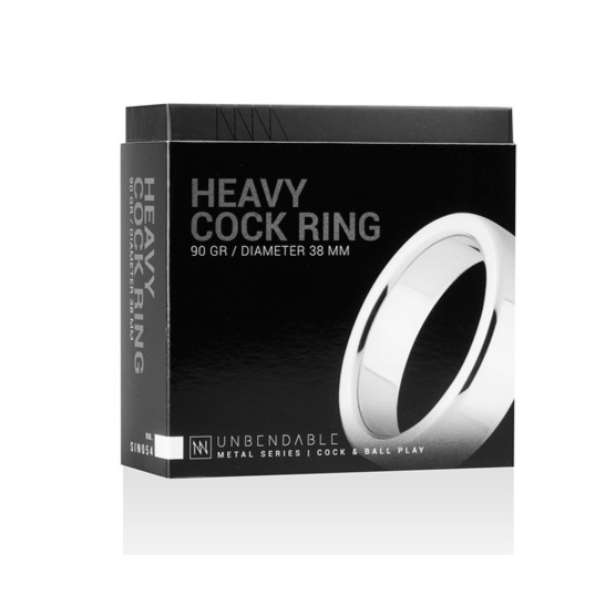 Unbndable Metal Series Heavy Cock Ring box labelled 90g and 38mm diameter
