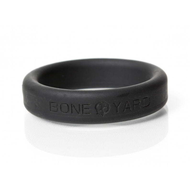 Boneyard lettering on the flat black silicone band of the 40mm cock ring