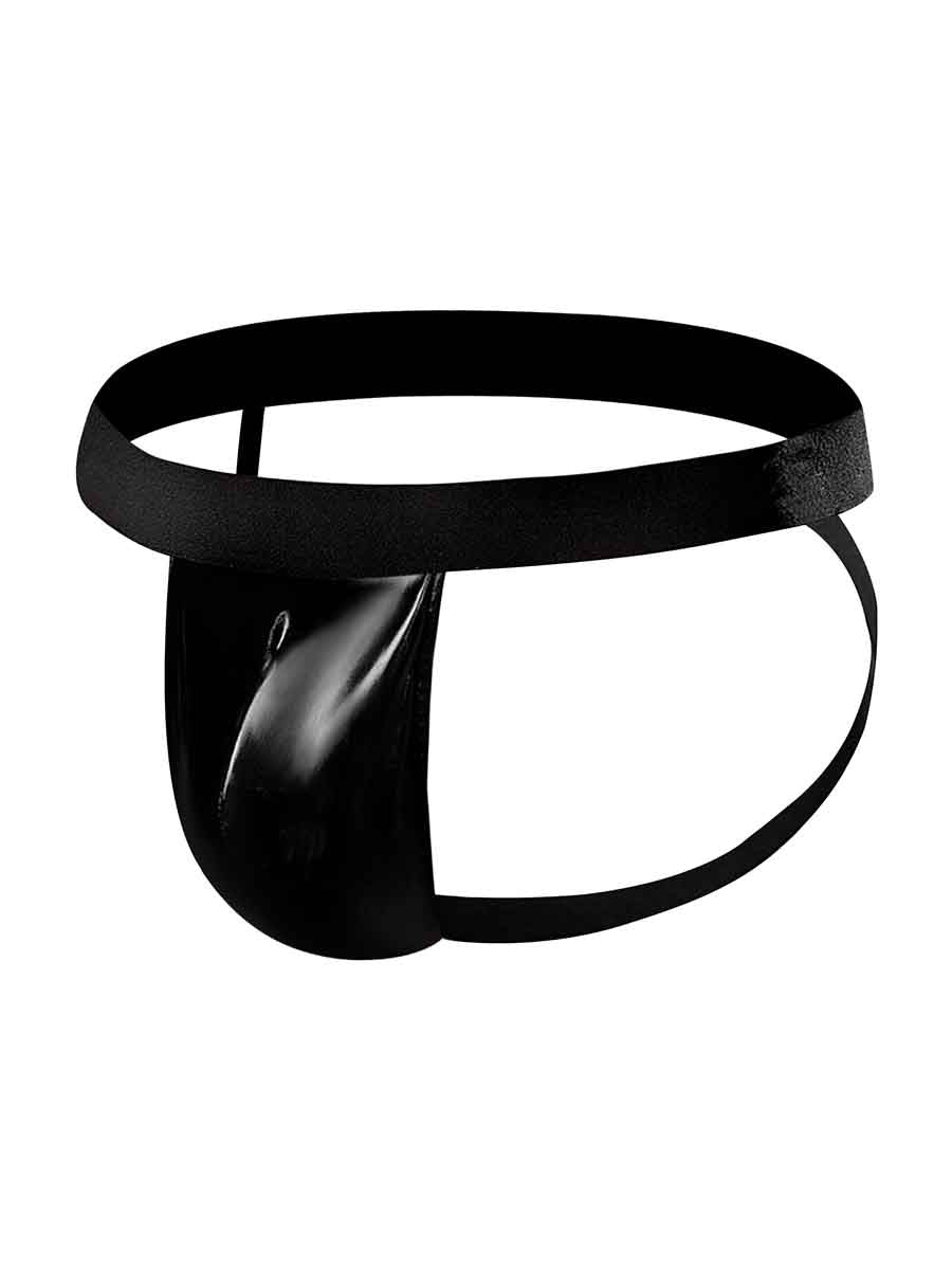 Male Power Black Wet-Look Jock – Leather Shine, Stretch Lift