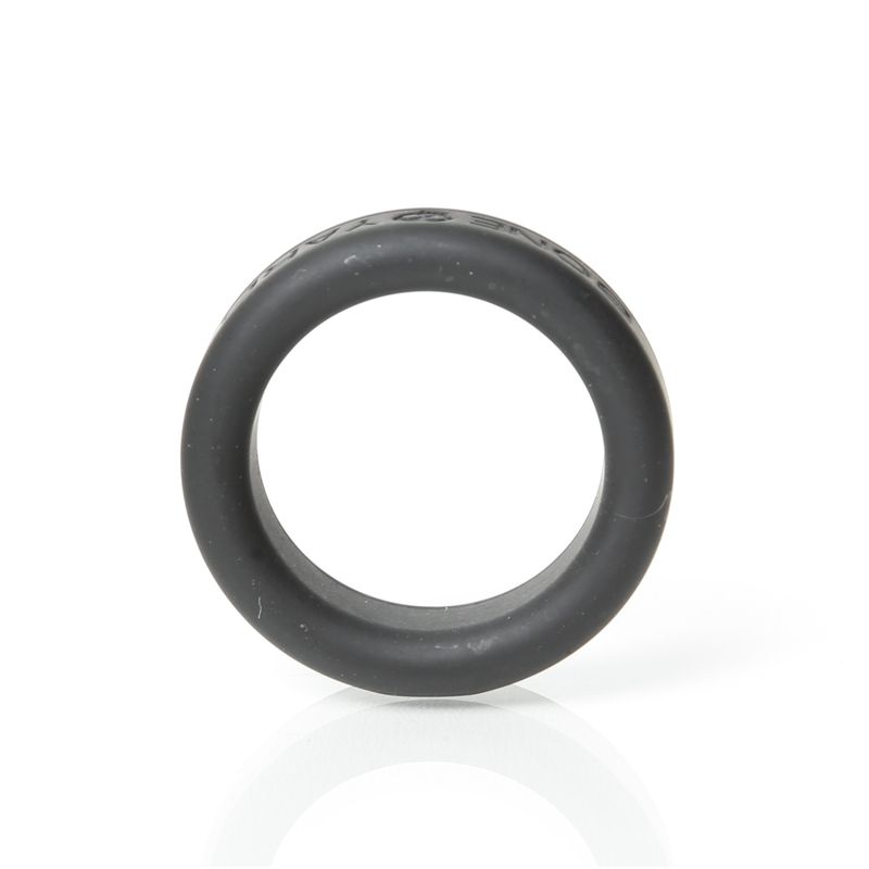 Boneyard 30mm black silicone cock ring, upright face view of the smooth inner band