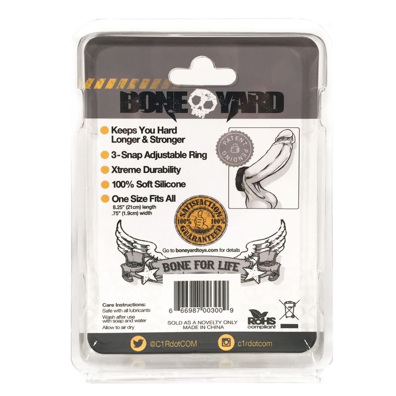 Boneyard Silicone Cock Strap 3 Snap Ring - Black