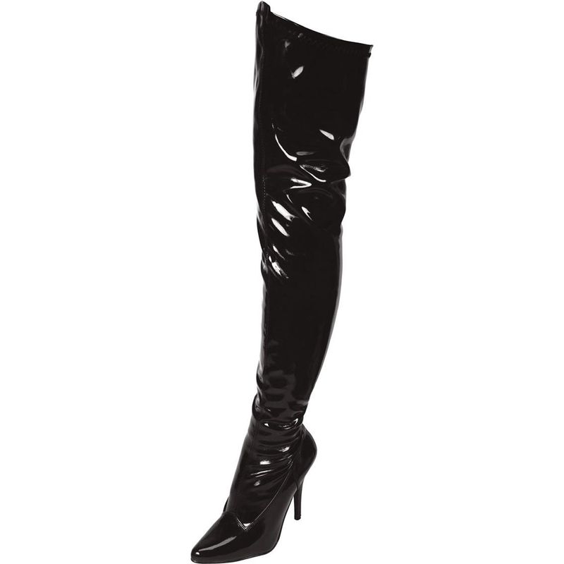 Black Pointed Toe Thigh High Boot 3in Heel Size 7