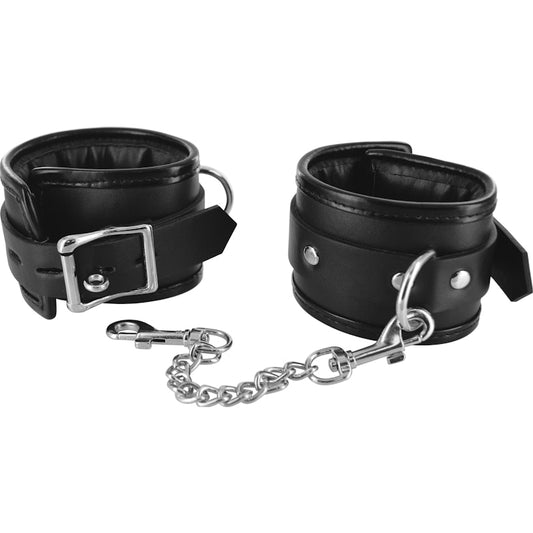 Locking Padded Wrist Cuffs with Chain Black