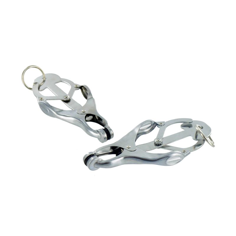 Master Series Ringed Monarch silver clover-style nipple clamp pair with O-rings