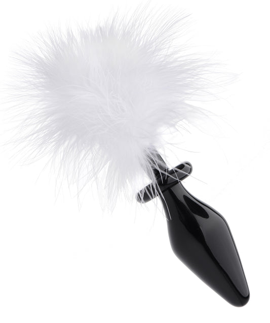 White Fluffer Glass Butt Plug with White Bunny Tail