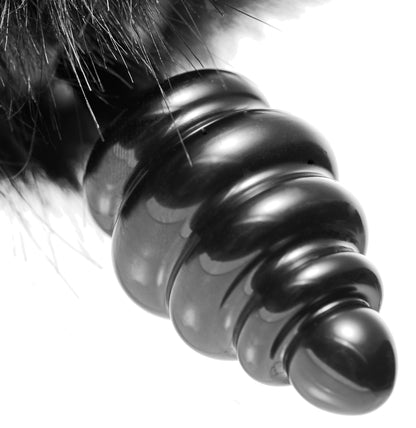 Black Bunny Butt Plug with Black Tail Stimulating Ripples