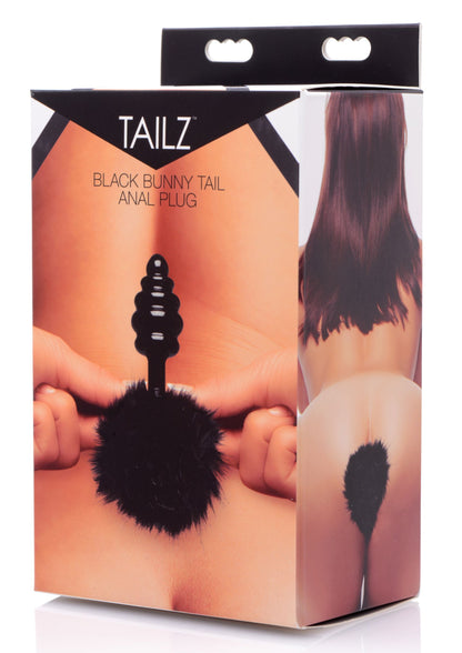 Black Bunny Butt Plug with Black Tail Stimulating Ripples