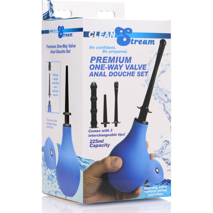 Premium One Way Valve Anal Douche Set Blue