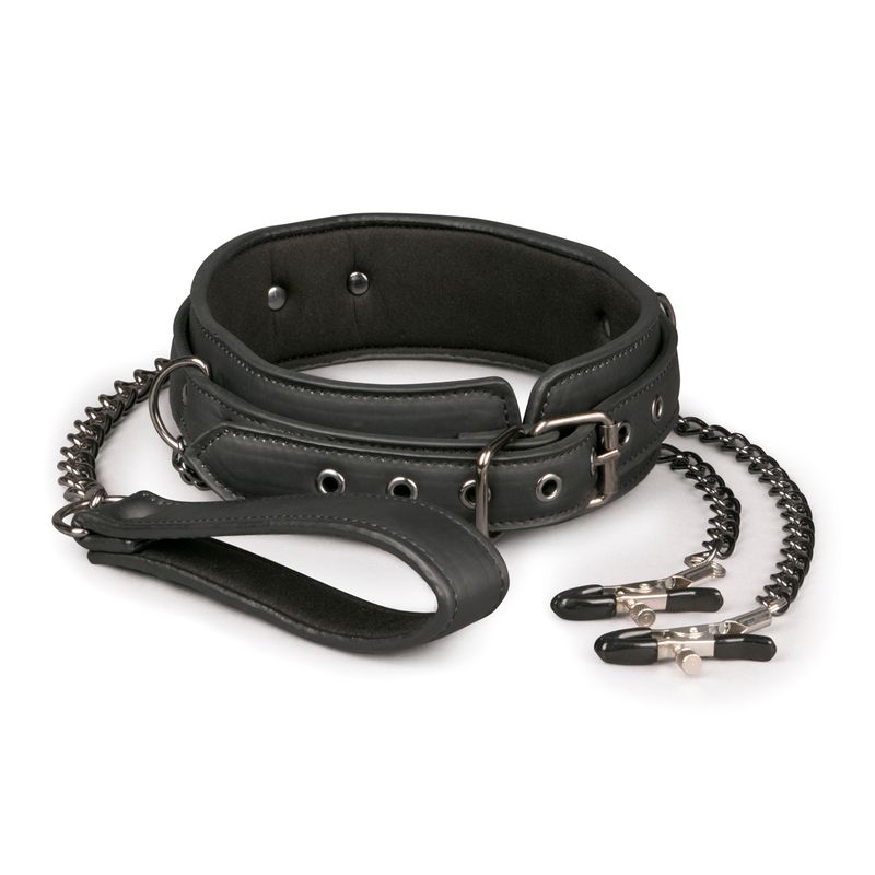 Collar With Nipple Chains Black Clamp and Dominate