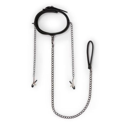 Collar With Nipple Chains Black Clamp and Dominate