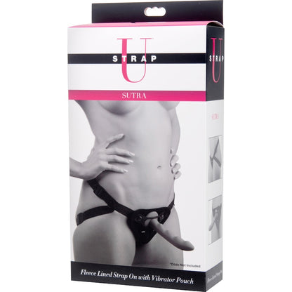 Sutra Fleece-Lined Strap On with Vibrator Pouch Black