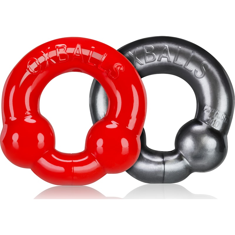 Ultraballs 2 Pk Cockring Steel And Red Red