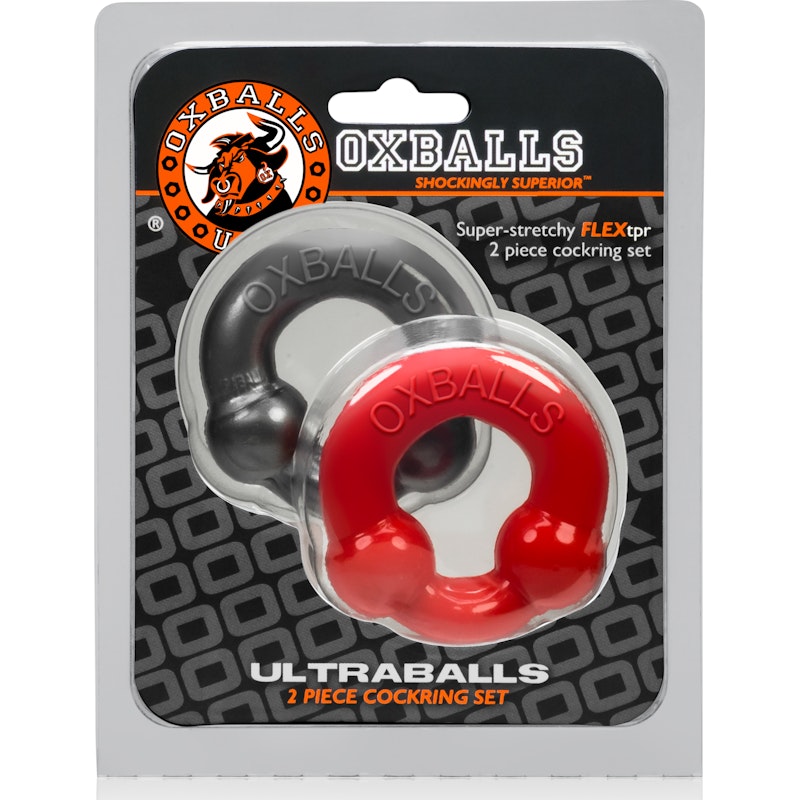 Ultraballs 2 Pk Cockring Steel And Red Red