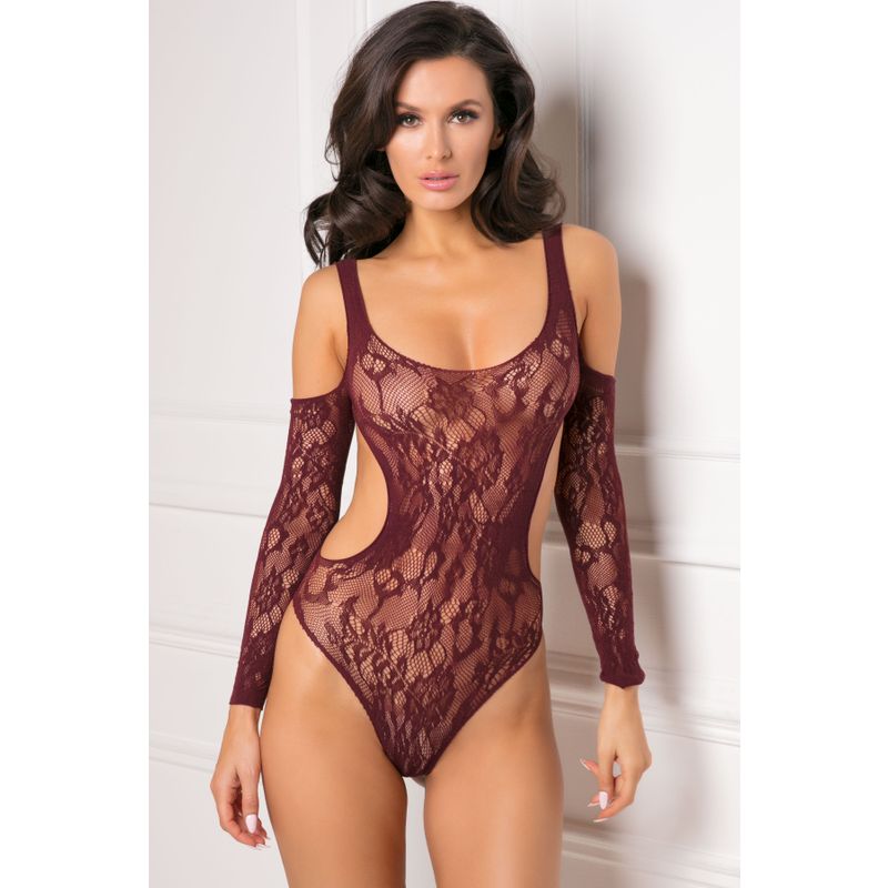 Set The Mood Burgundy Bodysuit One Size by Rene Rofe Sexy