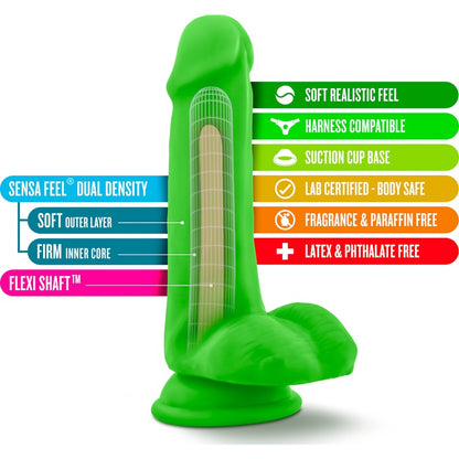 Neo Dual Density Cock With Balls 6in Neon Green Green