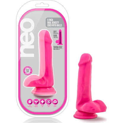 Neo Dual Density Cock With Balls 6in Neon Pink Pink