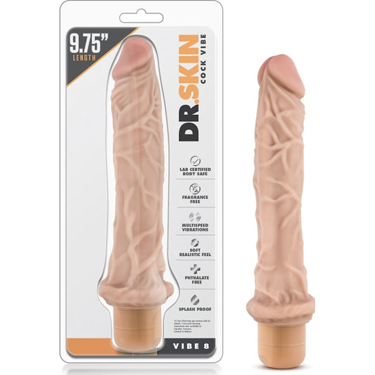 Dr Skin Cock Vibe 8 9.75in Vibrating Cock Beige Beige