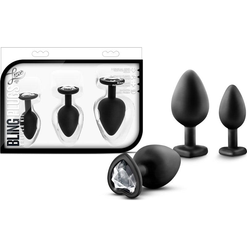 Luxe Bling Butt Plugs Training Kit With Love Heart Gems