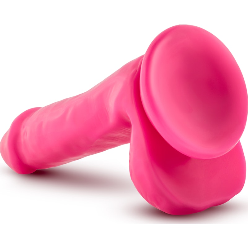 Neo Elite 6inch Silicone Dual Density Dildo with Balls Neon Pink