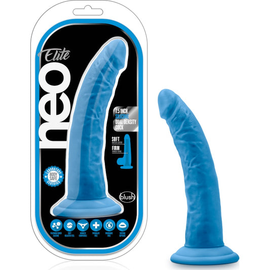 Neo Elite 7.5in Silicone Dual Density Cock Neon Blue Blue