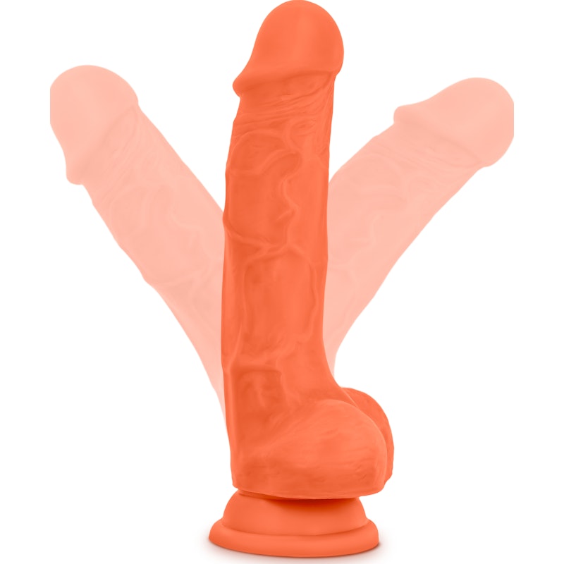 Neo Elite 7.5in Silicone Dual Density Cock with Balls Neon Orange Orange