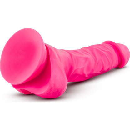 Neo Elite 7.5in Silicone Dual Density Cock with Balls Neon Pink