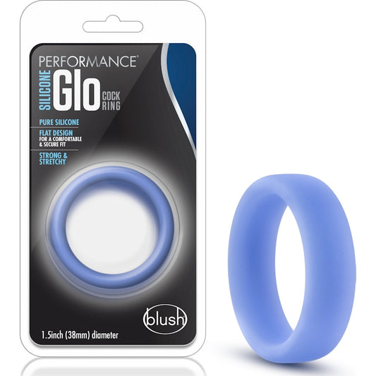 Performance Silicone Glo Cock Ring Blue Glow Blue