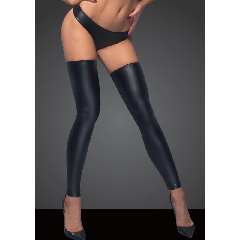 Power Wetlook Stockings And Panties With Silver Zipper Medium Black