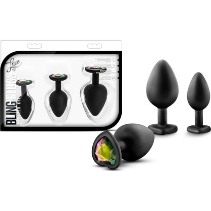 Luxe Bling Butt Plugs Training Kit Black With Rainbow Gems