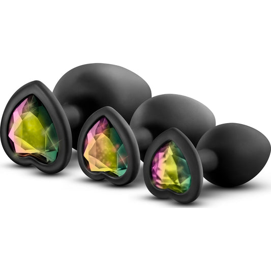 Luxe Bling Butt Plugs Training Kit Black With Rainbow Gems