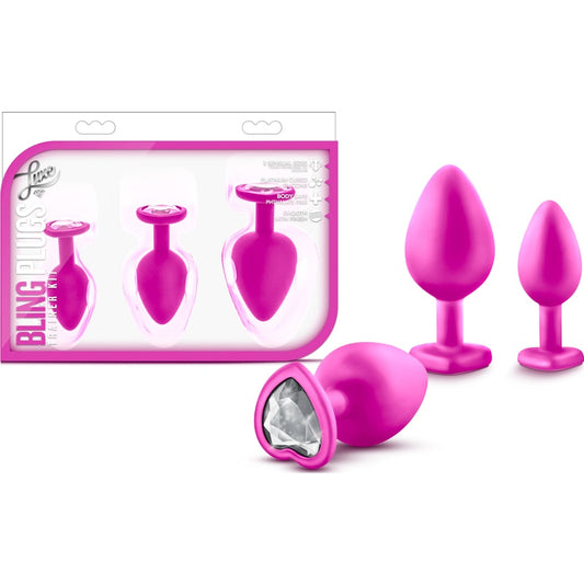 Luxe Bling Butt Plugs Training Kit With White Gems Pink