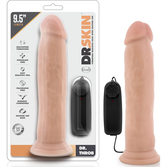 Dr Skin Dr Throb 9.5in Vibrating Realistic Cock with Suction Cup Vanilla Vanilla