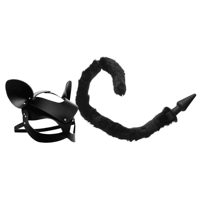 Cat Tail Anal Plug and Mask Set Black