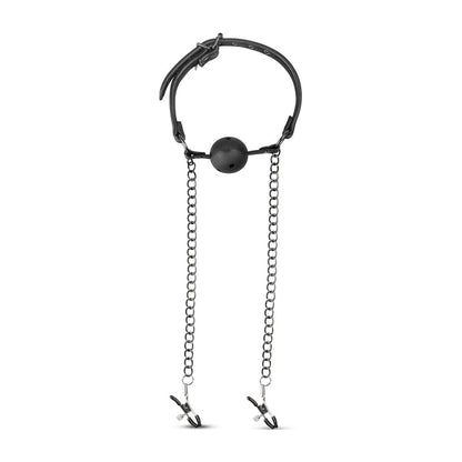 Open Ball Gag With Nipple Clamps Black