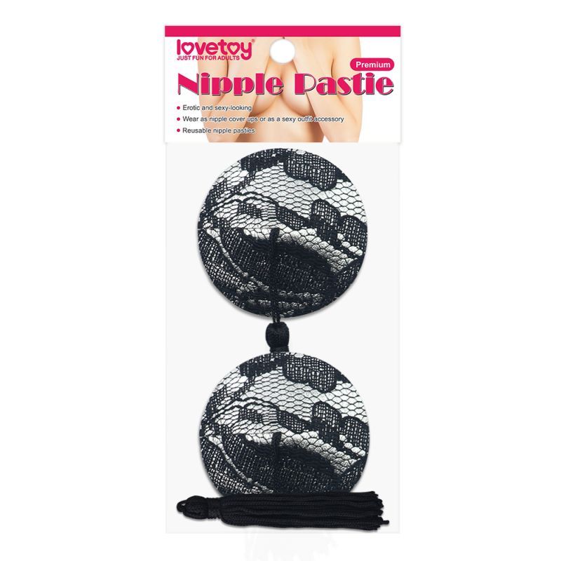 Reusable Black Lace Round Tassel Nipple Pasties Black